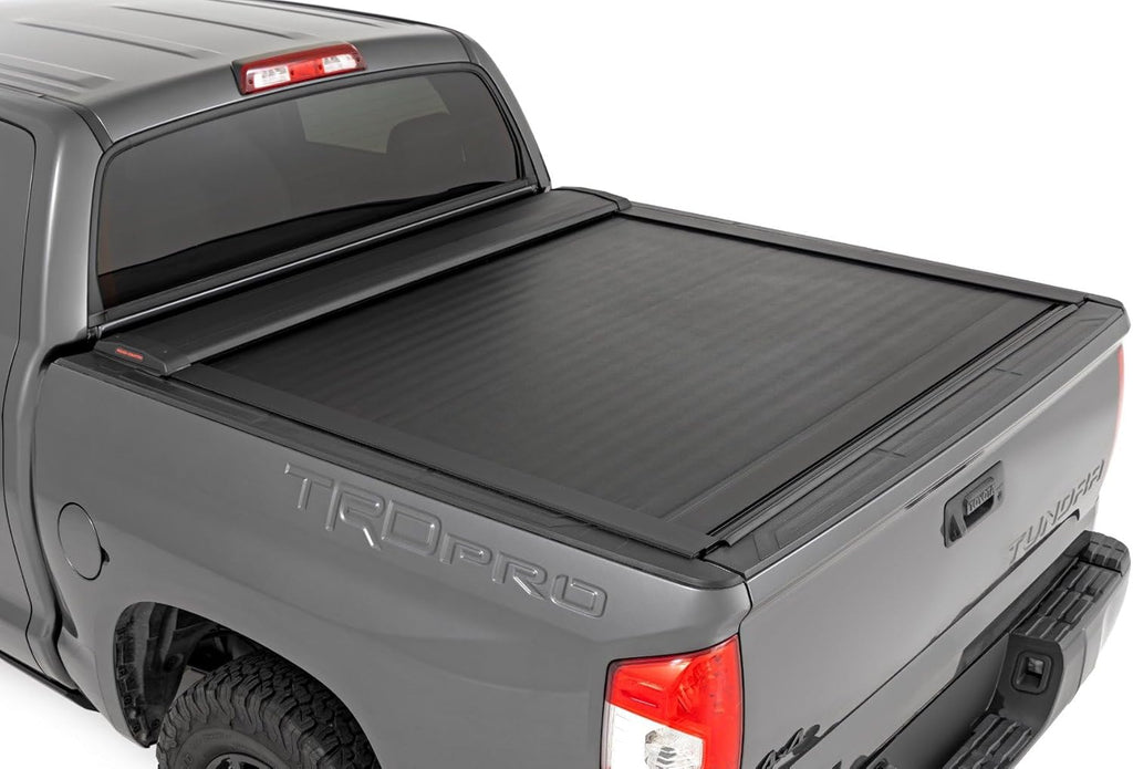 Rough Country Retractable Truck Bed Tonneau Cover for Toyota Tundra (2007-2021) - Fits 5'7" (66.7") Bed, Weatherproof Bed Cover for Truck