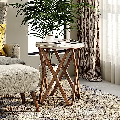 Pedestal Farmhouse End Table Set of 2, Distressed White, Round R325971