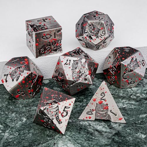 Metal DND Cat Dice 7PCS Polyhedral RPG Dice Set with Gift Case B373640