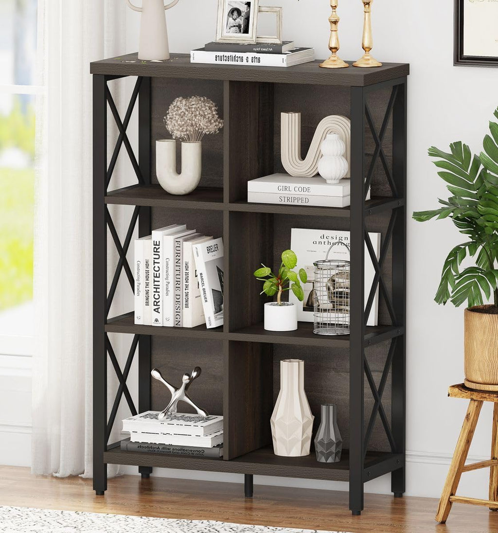 FATORRI Industrial Cube Bookcases and Bookshelves Walnut Brown U5827