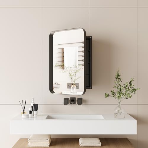 Recessed Metal Framed Medicine Cabinet with Mirror and Adjustable Shelves, White K9160