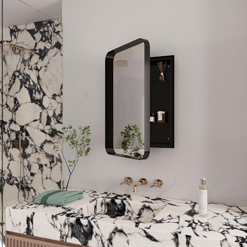 Recessed Metal Framed Medicine Cabinet with Mirror and Adjustable Shelves - Wall Mounted Storage Solution for Modern Bathrooms - Elegant and Functional Bathroom Accessory (White)