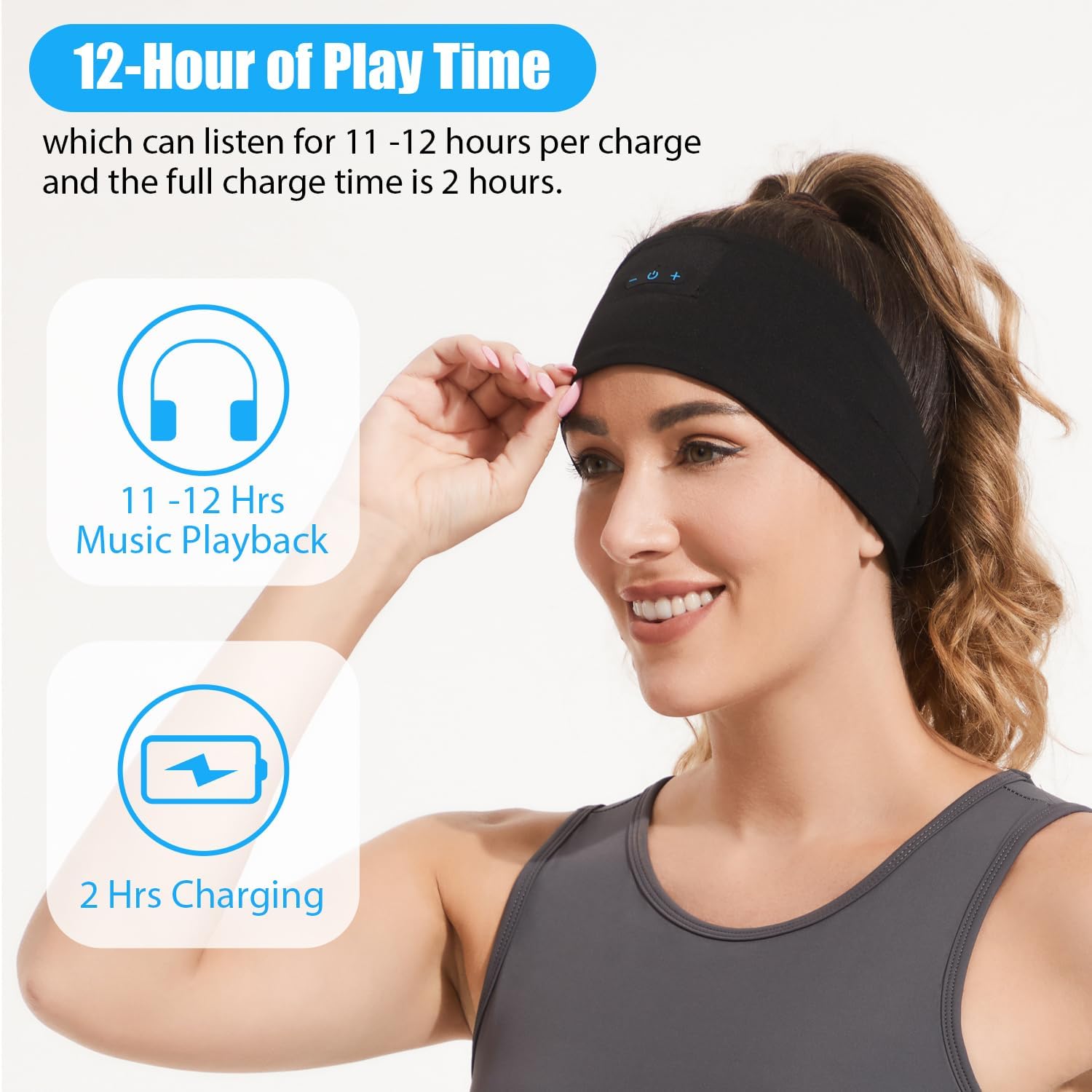 Bluetooth 5.2 Sleep Headphones Headband with Mic, 12H Playtime, Black & Grey A383