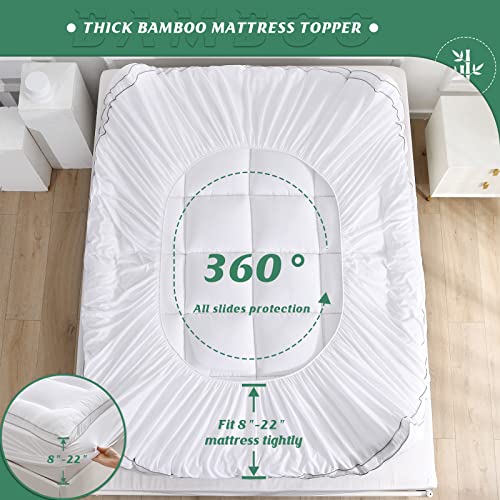GRT Cooling Mattress Pad Cover Rayon from Bamboo Twin XL, Extra Thick Quilted Fitted Topper with Deep Pocket N76176