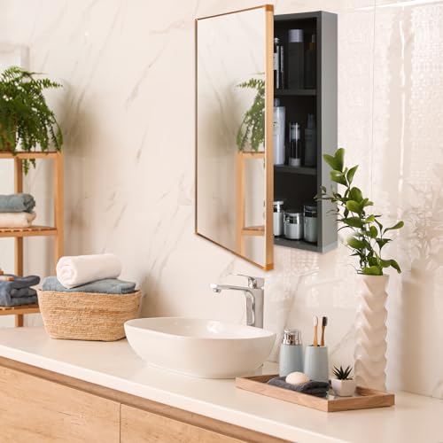 Framed Recessed Medicine Cabinet with Mirror 16 x 24 inch Light Grey K591670