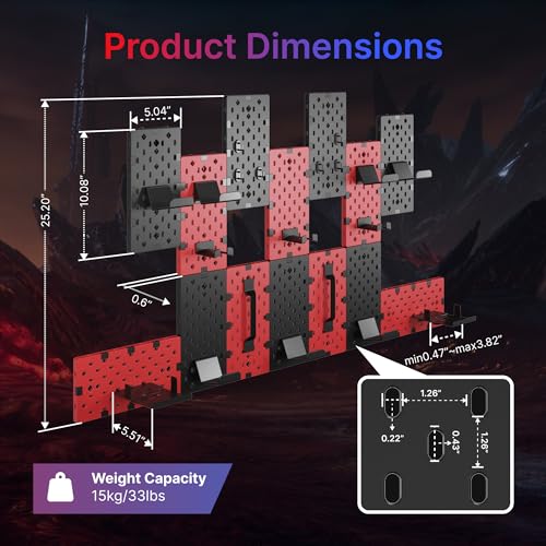 PEGZONE Controller and Headphone Holder Wall Mount, Modular Gaming Pegboard with Accessories, Black & Red R81990