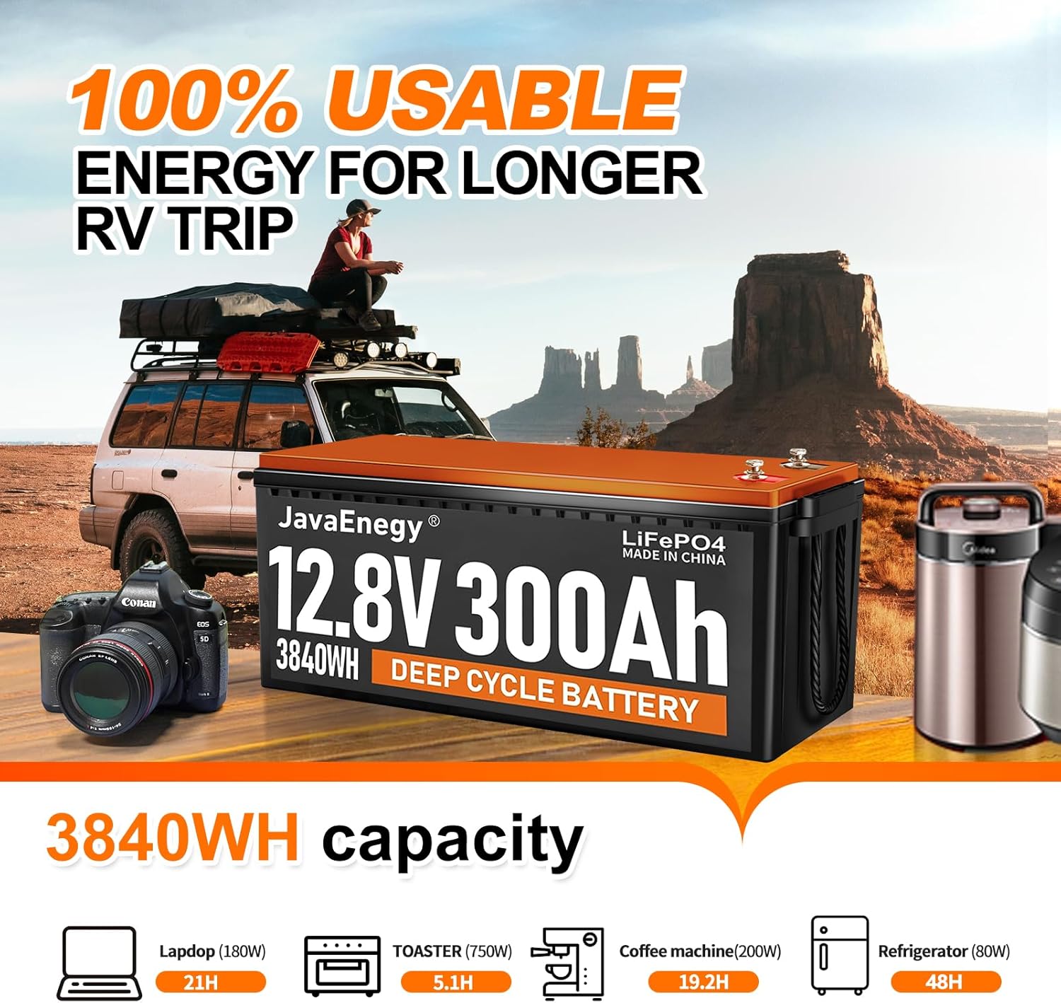 JAVA 12V 300Ah LiFePO4 Battery with 200A BMS Z4834
