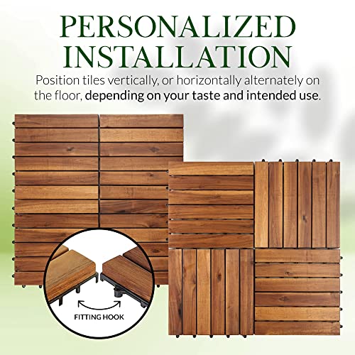 Acacia Wood Interlocking Deck Tiles 12"x12" Pack of 10 for Outdoor/Indoor D621807