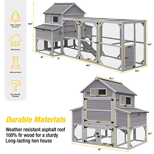 Aivituvin Extra Large 137in Chicken Coop for 8-10 Chickens, Outdoor Wooden Hen House with 6 Nesting Boxes K887430
