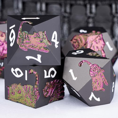 Metal DND Cat Dice 7PCS Polyhedral RPG Dice Set with Gift Case B373640