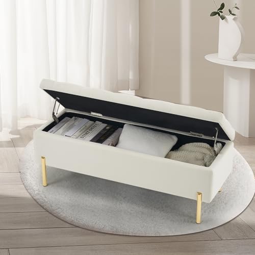 Velvet Storage Bench Ottoman with Soft Close Lid, Grey C5390
