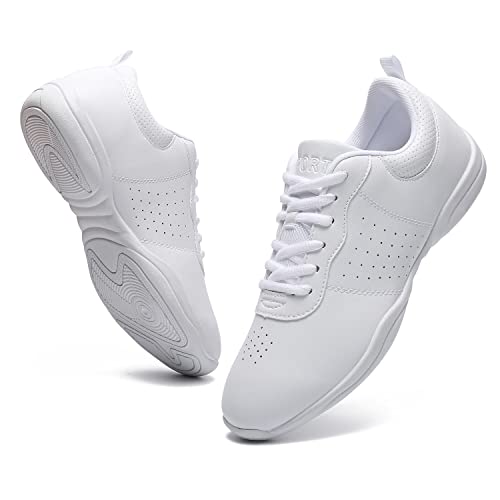 LANDHIKER Girls White Cheer Shoes Youth Cheerleading Training Flats O599