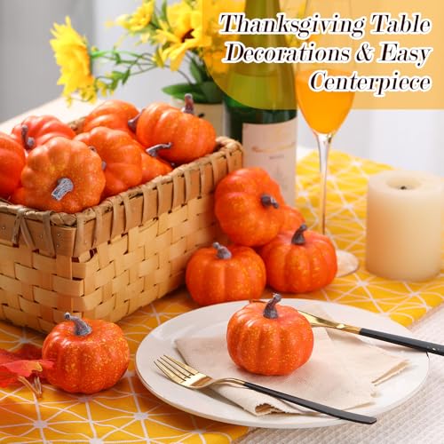 Liliful 50 Pcs 3.15 Inch Artificial Foam Pumpkins for Fall Halloween Decor D78141
