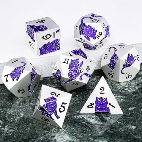 Metal DND Cat Dice 7PCS Polyhedral RPG Dice Set with Gift Case B373640