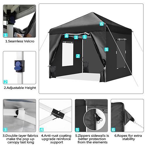 10x10 Pop Up Canopy Tent with 4 Removable Sidewalls, Black U616907