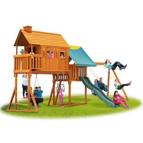 Fantasy Tree House Solid Cedar Wood Swing Set | Jungle Gym with Built-in Tree House, Clubhouse, Wave Slide, Spiral Slide and Accessories | Easy Assembly, Pre-Assembled Components | Kids Playhouse #2