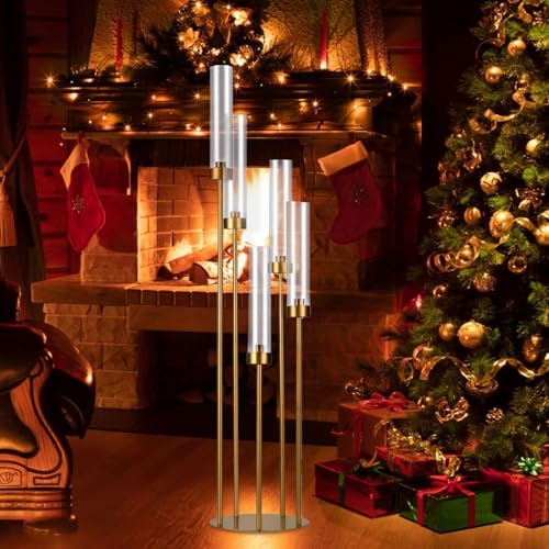 Matte Black 5 Arm Candelabra with Acrylic Shades for Table Centerpiece W6999
