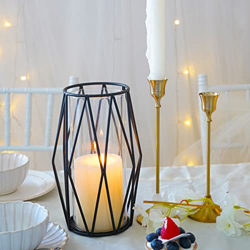 2Pcs Gold Pillar Hurricane Candle Holders with Glass and Metal Stand E76606