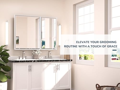 TETOTE 40x30 Inch Silver Framed Bathroom Medicine Cabinet with Mirror Q51273