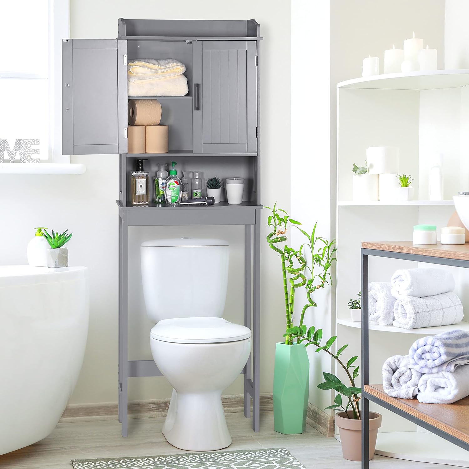 Over The Toilet Storage Cabinet with Adjustable Shelf, Grey V8403