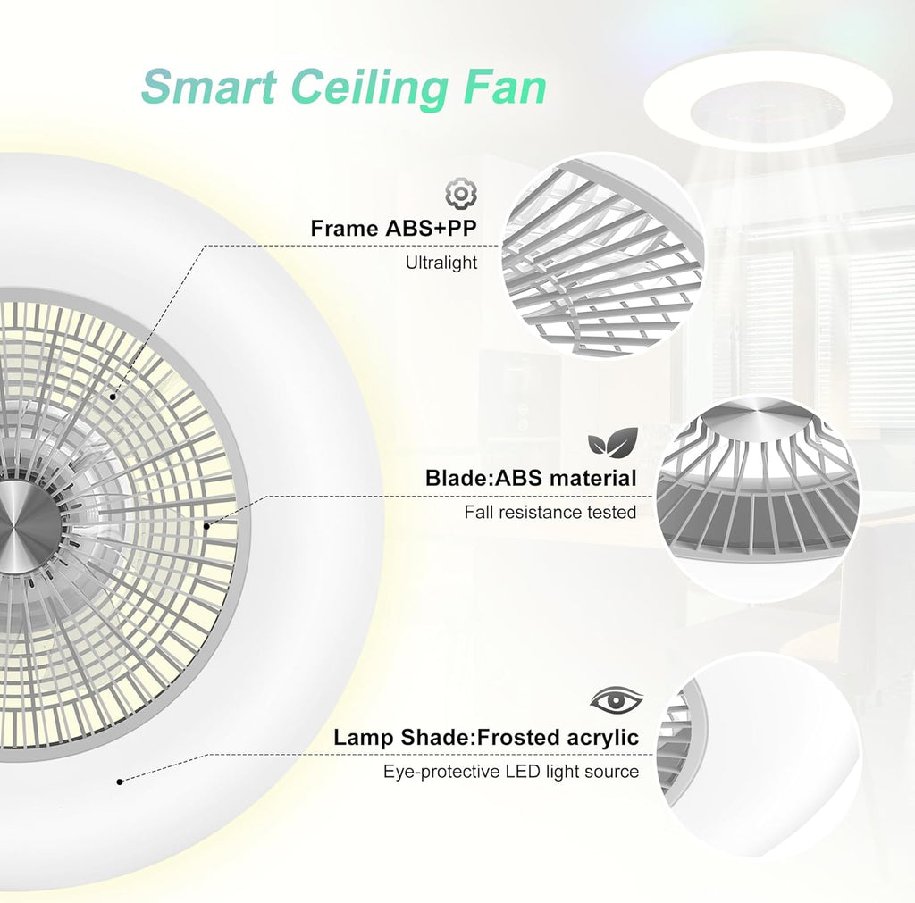 23" Low Profile Bladeless Ceiling Fan with Light and Remote K71216