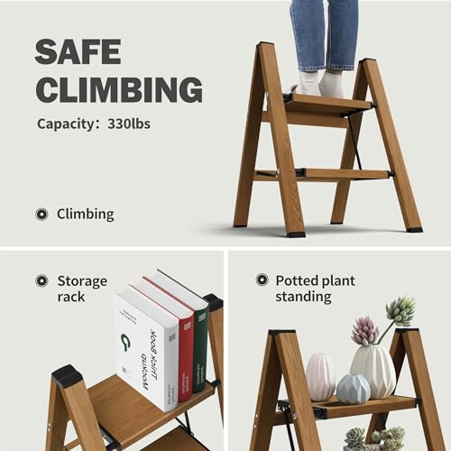 3 Step Ladder, Aluminum Folding Stool with Anti-Slip Pedal, 330lbs Capacity X758
