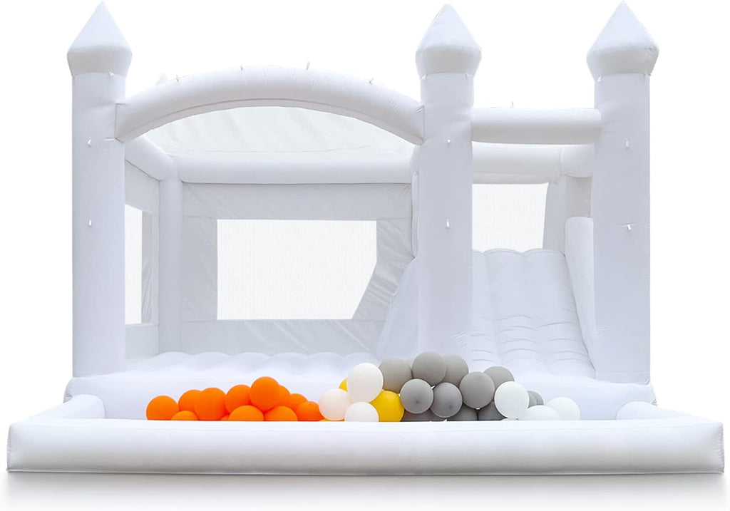 White Bounce House with Slide and Ball Pit for Kids K699024