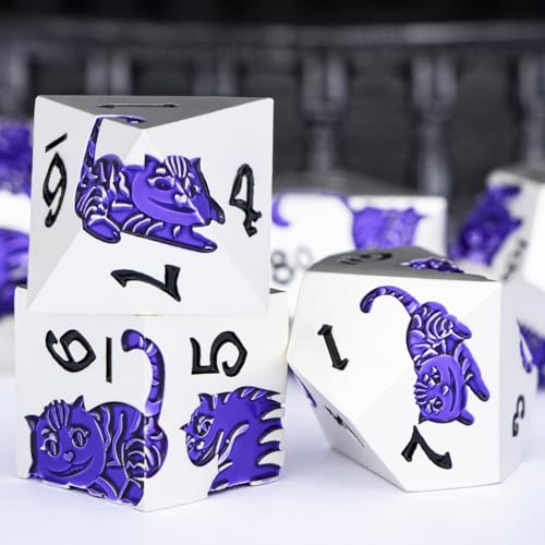 Metal DND Cat Dice 7PCS Polyhedral RPG Dice Set with Gift Case B373640