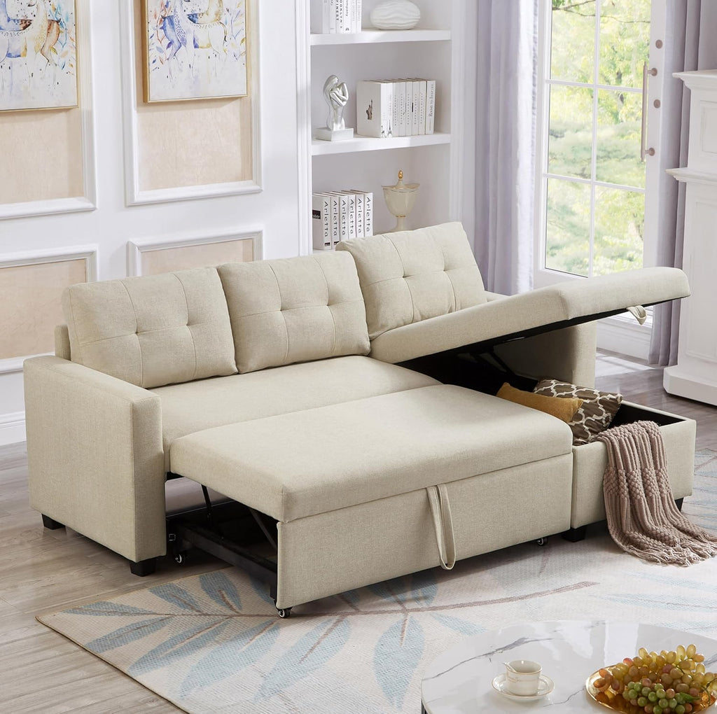 81.5" Convertible Sectional Sofa Sleeper with Storage, Beige E664142