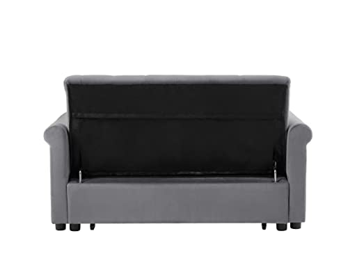 55" Button Tufted Upholstered Futon Loveseat Daybed Convertible Sofa Bed, Gray Velvet J646936