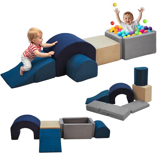 7 Pieces Climbing Toys and Blocks - Indoor Soft Foam Climber PlaySet for Toddlers, Kids, and Babies Ages 1-3 - Perfect for Crawling and Ball Pit Play