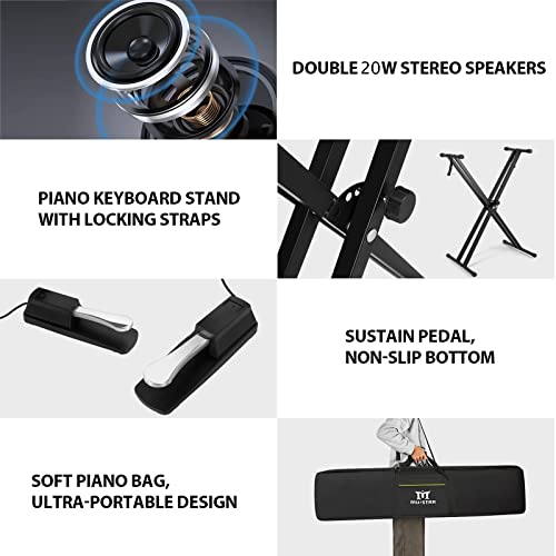 MUSTAR MDP-1300 Digital Piano 88 Key Weighted Hammer Action Keyboard with Stand, White E748