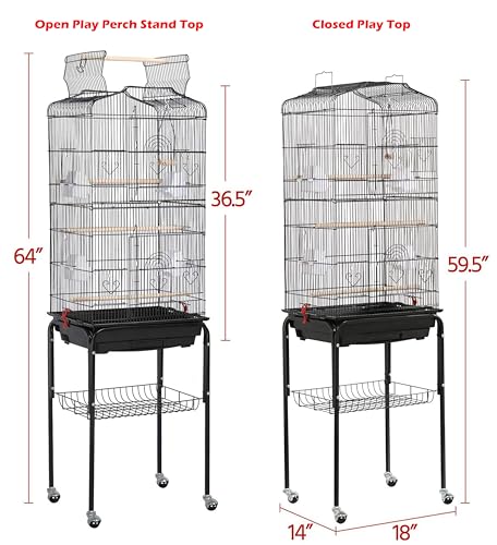66-Inch Open Top Bird Cage with Rolling Stand for Parrots S71060