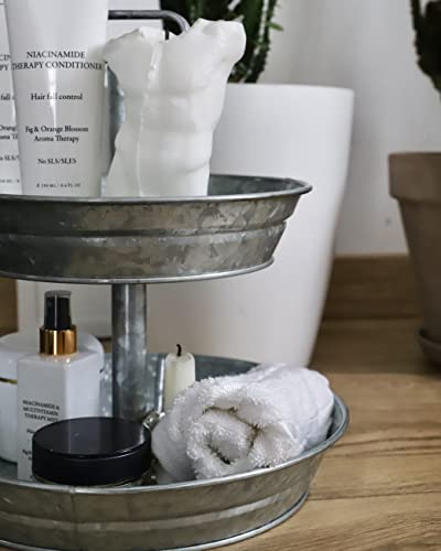 Galvanized Two Tiered Tray Decor Stand for Farmhouse Home Decor Q689