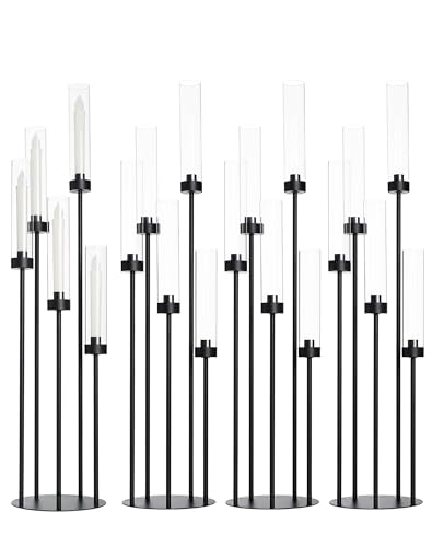 Matte Black 5 Arm Candelabra with Acrylic Shades for Table Centerpiece W6999