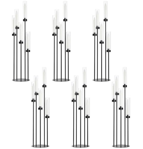 Matte Black 5 Arm Candelabra with Acrylic Shades for Table Centerpiece W6999