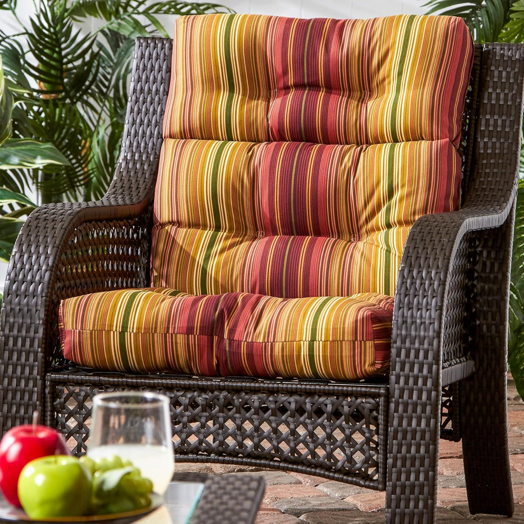 Greendale Home Fashions Outdoor High Back Chair Cushion, Cinnamon Stripe D98821