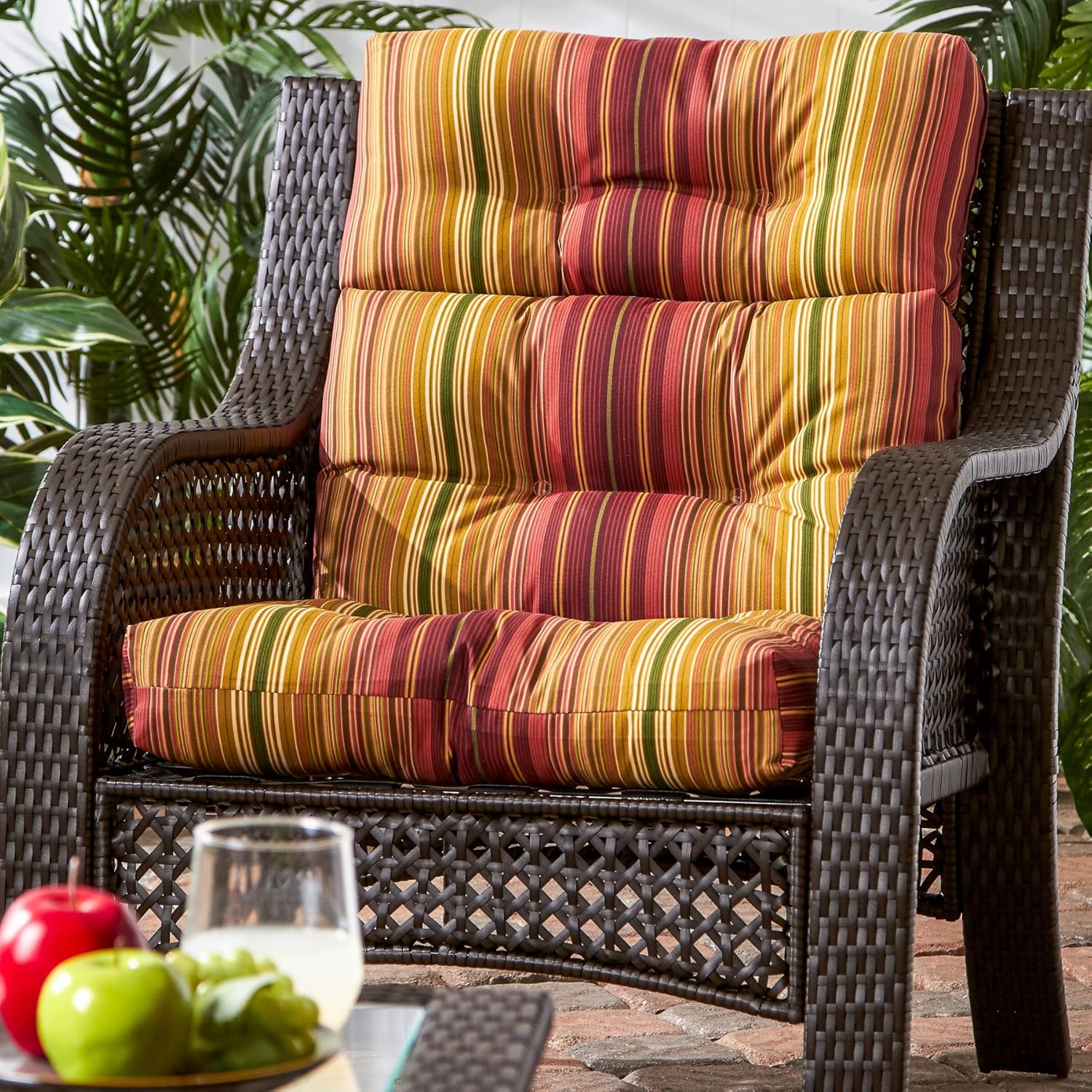 Greendale Home Fashions Outdoor High Back Chair Cushion, Cinnamon Stripe D98821