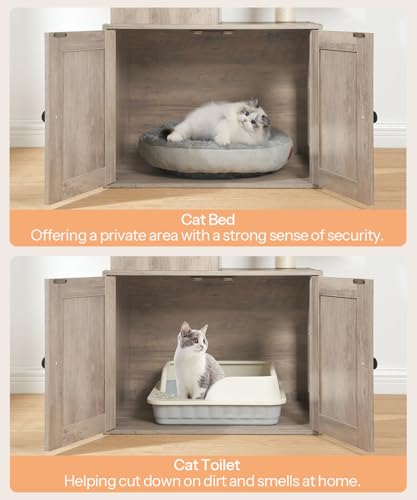 HOOBRO Cat Tree with Litter Box Enclosure, Wooden, 67.7" H I160
