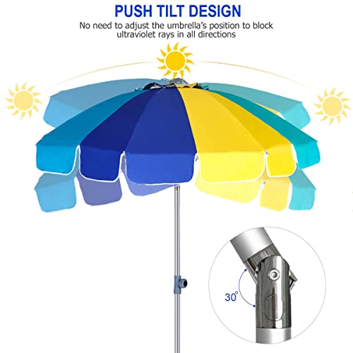 AMMSUN 7.5ft Heavy Duty Beach Umbrella with Sand Anchor & Tilt, UV50+ T584