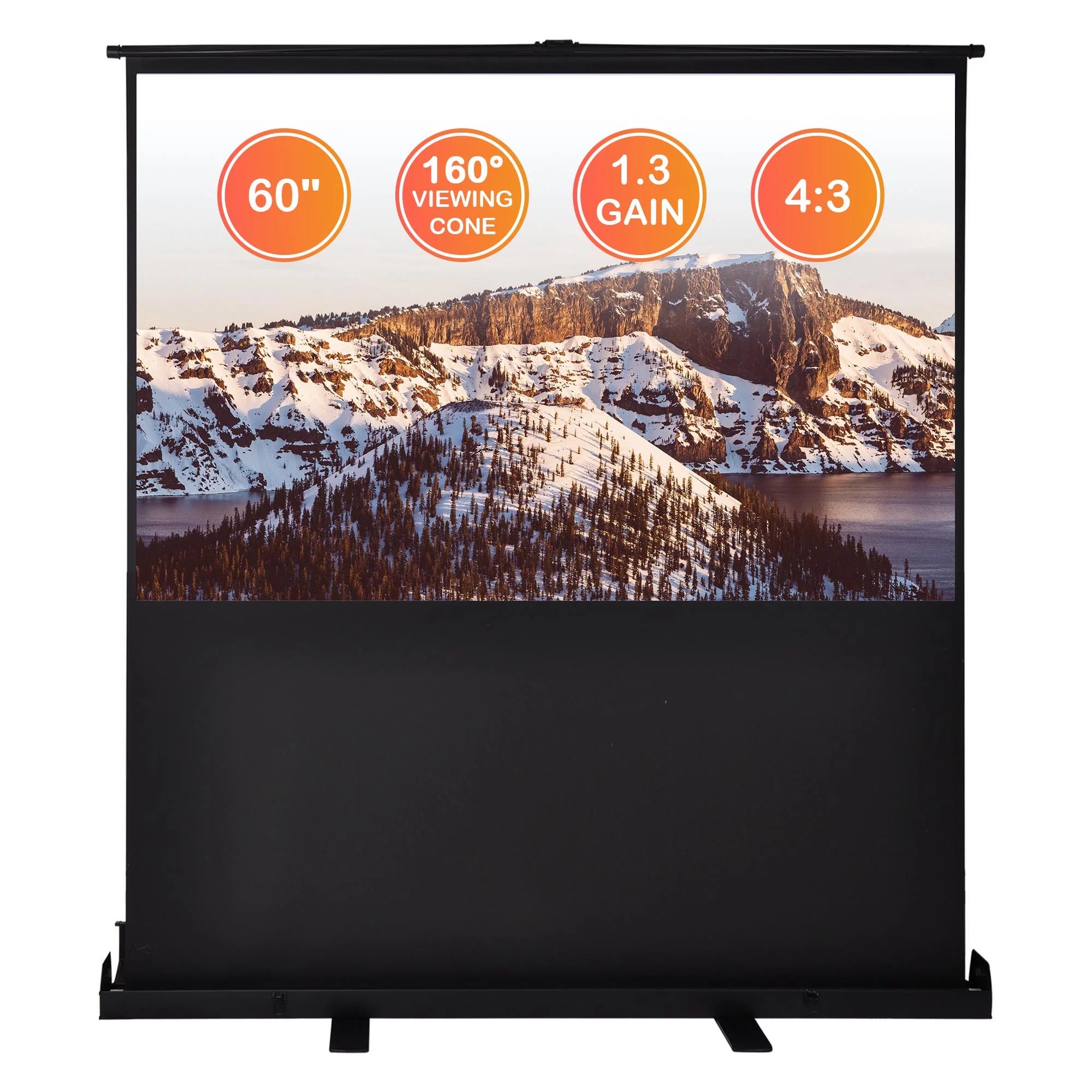 InstaHibit 60" Pull Up Portable Floor Projector Screen 48"x36" 1.3 Gain 4:3 HD Projection Screen w/ Aluminum Case Home Office Mobile Working