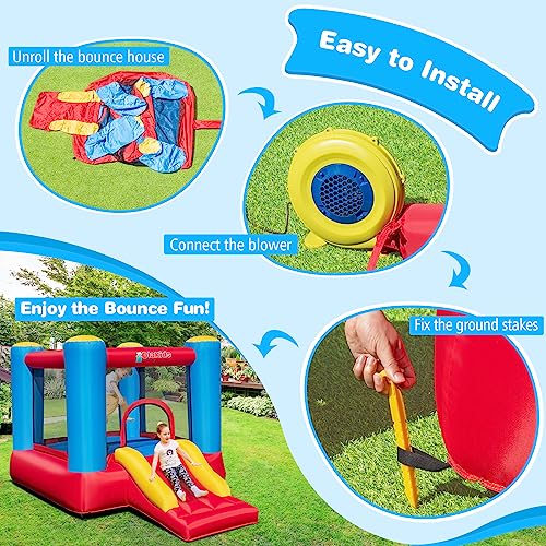 OLAKIDS Inflatable Bounce House 3 in 1 Kids Jumping Castle with Slide and Basketball Rim N370840