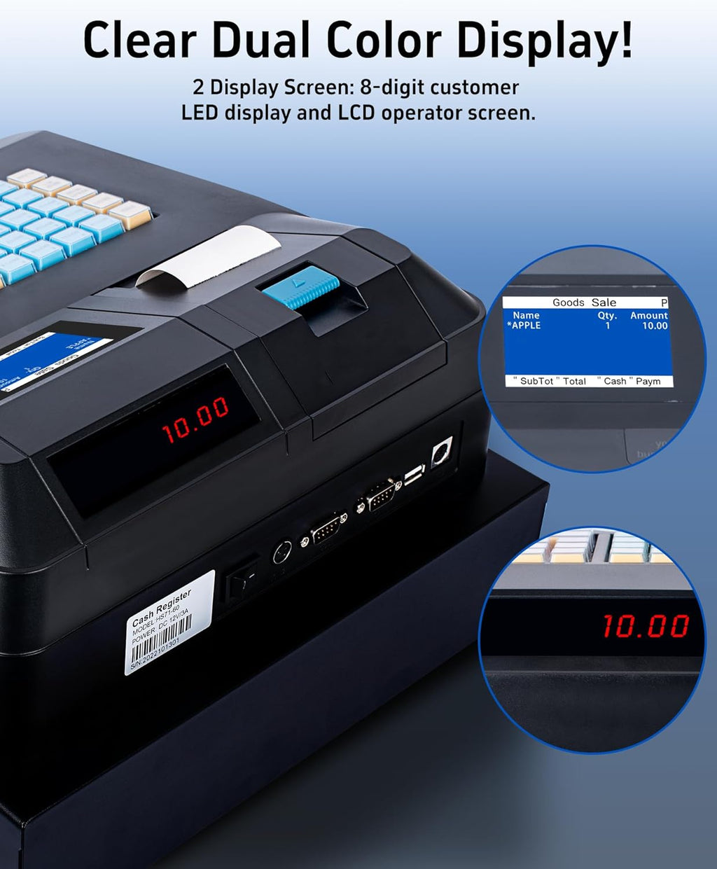 Cash Register with Cash Drawer and Built-In Receipt Printer for Small Business U8126
