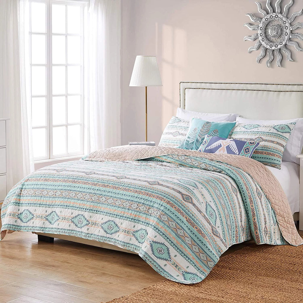 Barefoot Bungalow Phoenix Southwestern Motif 3-Piece King/Cal King Quilt Set, Turquoise Z82004