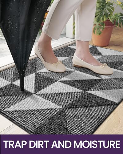 DEXI Front Door Mats for Entryway, Non Slip Washable, 24"x36", Black T88335