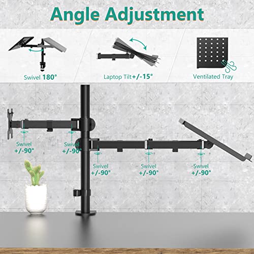 WALI Laptop and Monitor Mount Stand, Extra Tall, for 17" Laptop and 32" Monitor, Black I280909