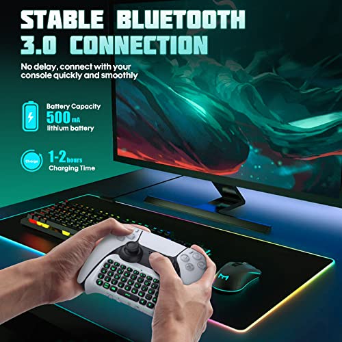 TiMOVO Multi-Color RGB Backlight Keyboard for PS5 Controller, Wireless Bluetooth Chatpad, Black V9833