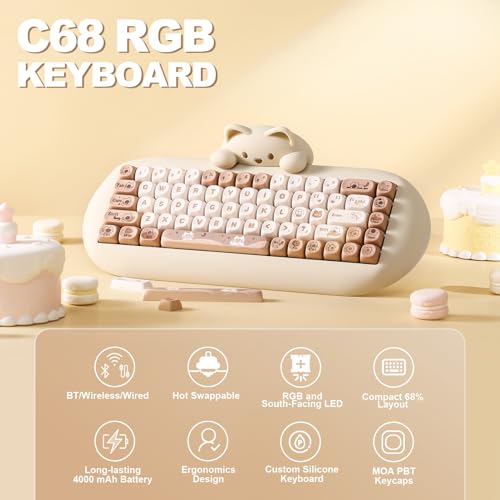 YUNZII C68 Wireless Mechanical Keyboard 65% Hot Swap RGB Backlit for Win/Mac O62087