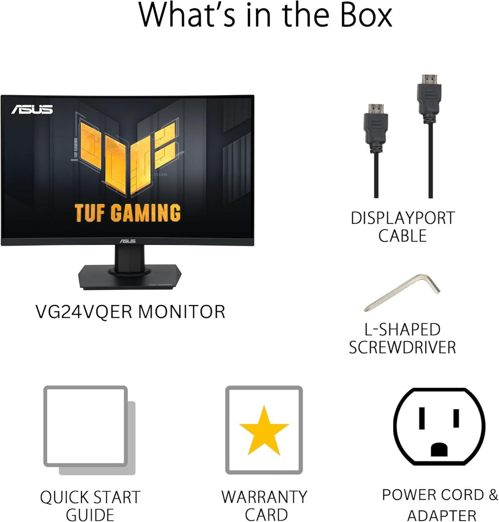 ASUS TUF Gaming 24" Curved Monitor VG24VQER – FHD, 180Hz, 1ms, FreeSync Y41145