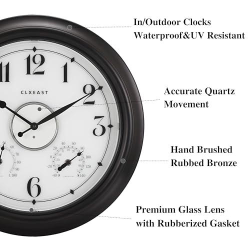 Illuminated Outdoor Clock 18 inch Waterproof with Thermometer & Hygrometer F126019
